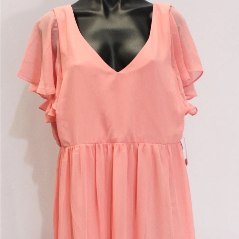 SAYLOR Pink Flutter Sleeve Midi Dress